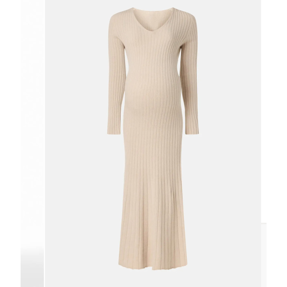 PIETRO BRUNELLI Maternity Beige Midi Sweater Dress MEDIUM Ribbed Italian $200 - Picture 3 of 9